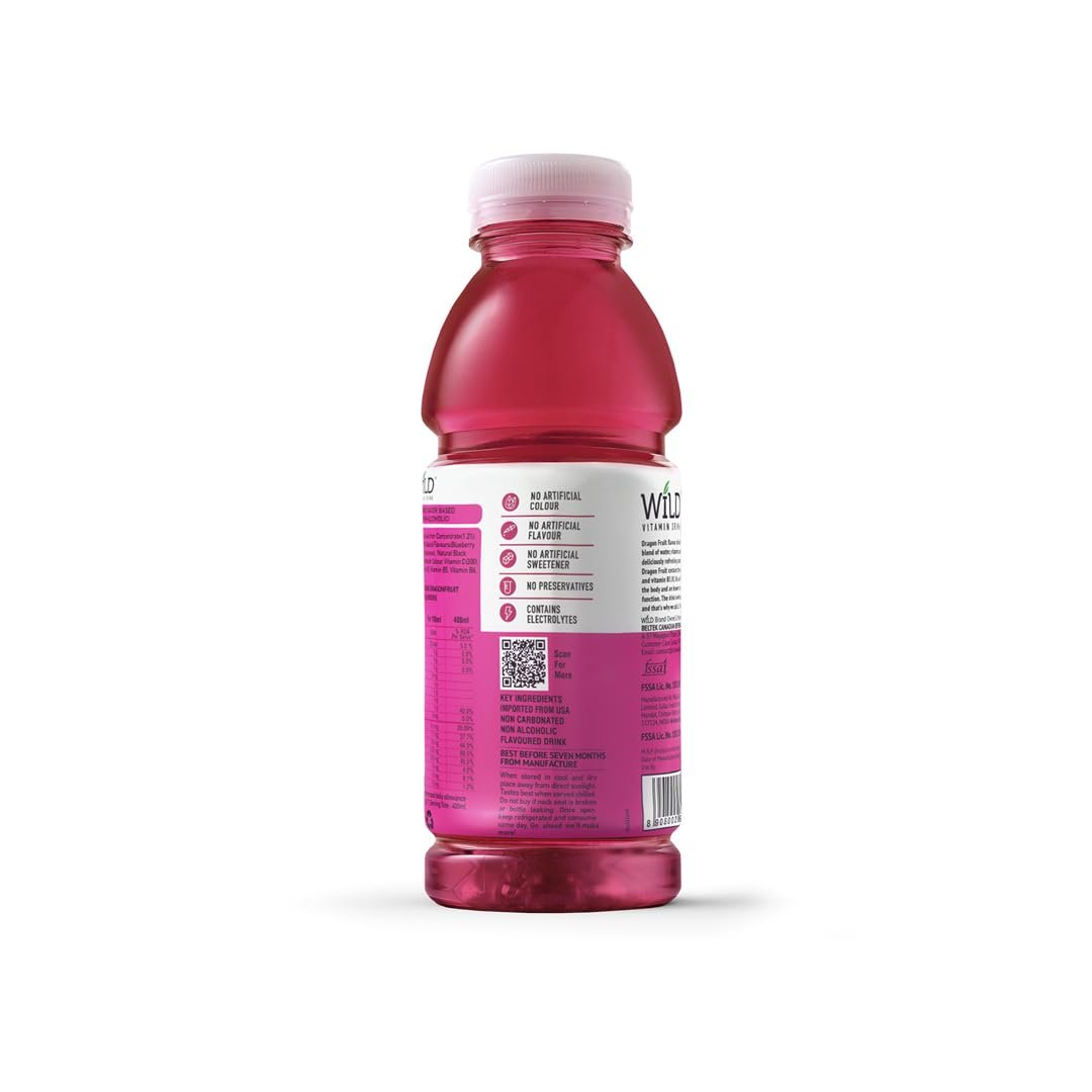 Wild Vitamin Drink Dragon Fruit Flavoured 400ml Pack of 12 - Vitamin C B5 B6 B12 Contains Electrolytes Hydration Drink - Image 2