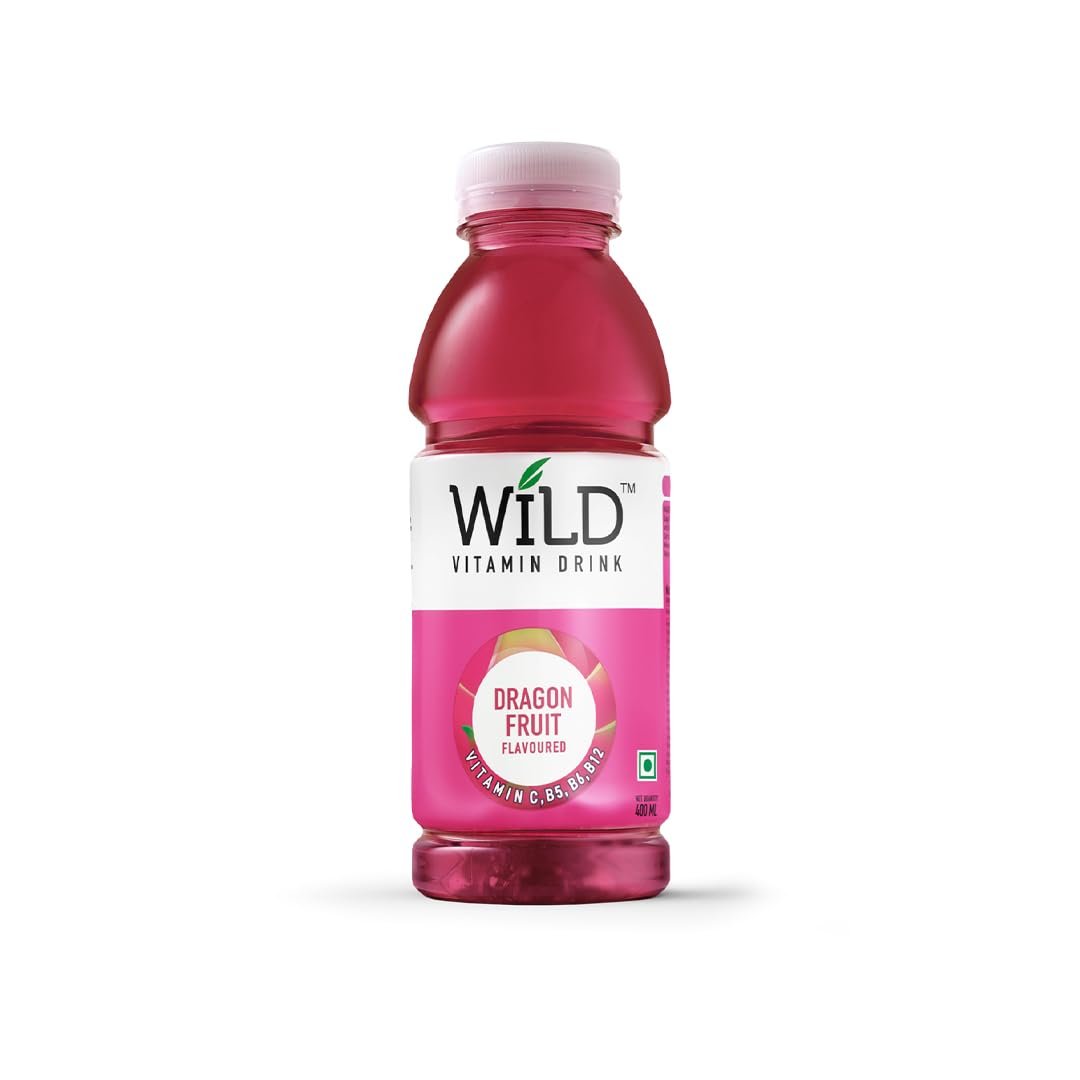 Wild Vitamin Drink Dragon Fruit Flavoured 400ml Pack of 12 - Vitamin C B5 B6 B12 Contains Electrolytes Hydration Drink