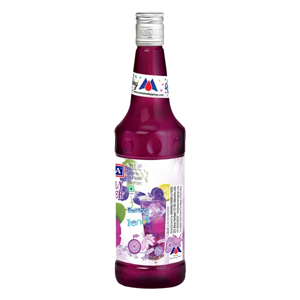 Manama Butterfly Pea Flower Syrup | Mixer for Mocktails, Cocktails, Drinks, Juices, Beverages | Non Alcoholic Mix 750ML Bottle - Image 3