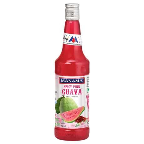 Manama Spicy Pink Guava Syrup | Mixer for Mocktails, Cocktails, Drinks, Juices, Beverages | Non Alcoholic Mix 750ML Bottle
