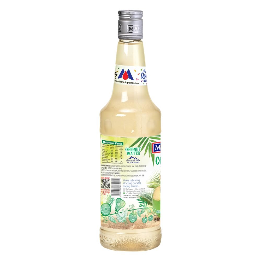 Manama Coconut Syrup | Mixer for Mocktails, Cocktails, Drinks, Juices, Beverages | Non Alcoholic Mix 750ML Bottle - Image 2