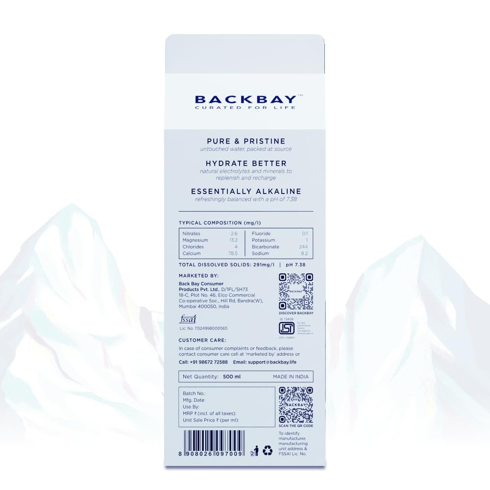 Backbay Aqua Mineral Water - 500ml (Pack of 6 Units) | Mineral Water from the Himalayas | Naturally occurring minerals & electrolytes | Eco-friendly Carton with Bio Cap | Hydrating and Refreshing - Image 2