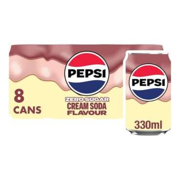 PEPSI - Zero Sugar Cream Soda Flavour Soft Drink (Pack Of 8) 330ml Can By COUGAR | Refreshing Carbonated Soft Beverage | Smooth Cream Soda Taste | Ready To Drink Fizzy Soda - (Imported-UK)