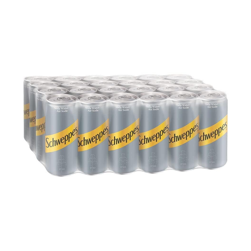 Schweppes Soda Water, Carbonated Soft Drink, Each 320ml X Pack of 24 Cans (From Vietnam) Get Flavourito Kunafa Chocolate 20g Absolutely Free From DECADENT FOODS