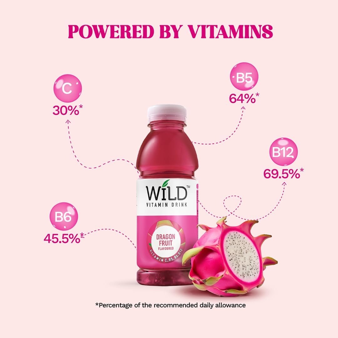 Wild Vitamin Drink Dragon Fruit Flavoured 400ml Pack of 12 - Vitamin C B5 B6 B12 Contains Electrolytes Hydration Drink - Image 5