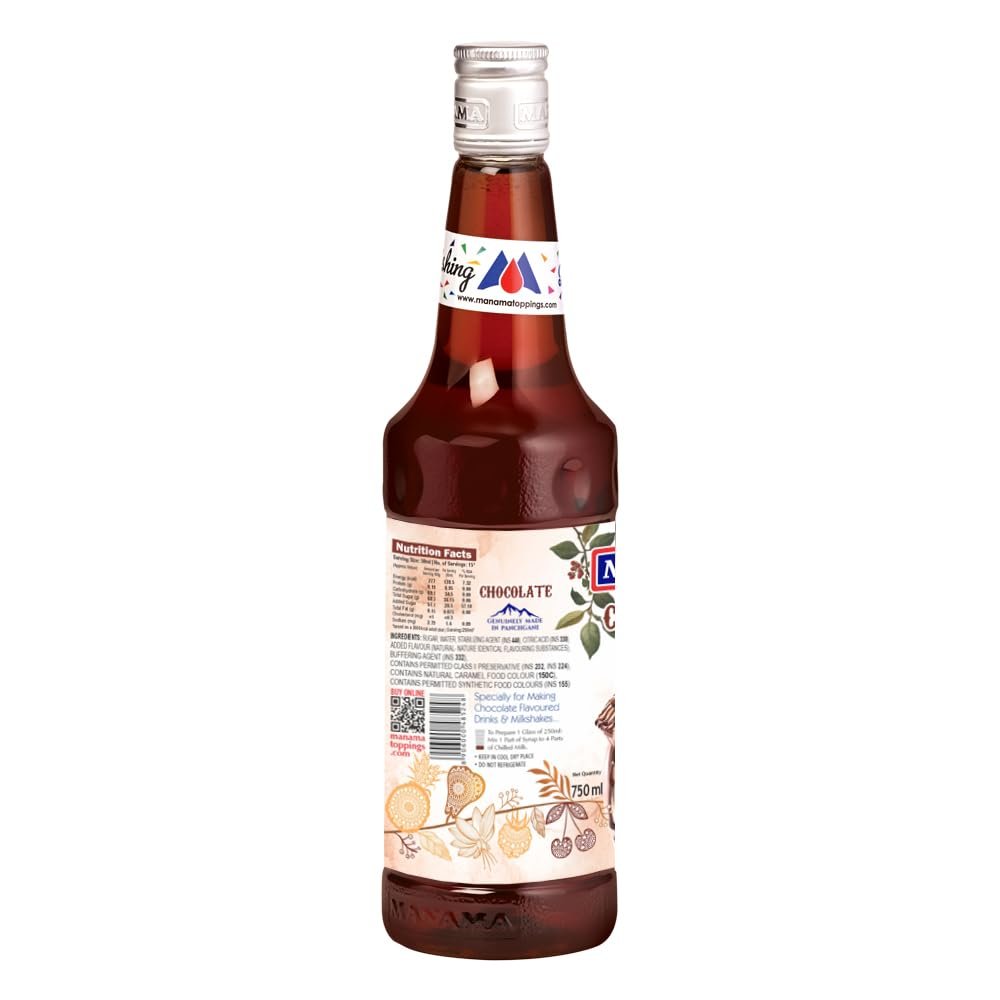 Manama Chocolate Syrup | Mixer for Mocktails, Cocktails, Drinks, Juices, Beverages | Non Alcoholic Mix 750ML Bottle - Image 2