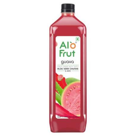 Alo frut Guava Fruit Drink with Tasty Aloevera Chunks & Juice|Goodness of Fruits and Aloevera Chunks|Ready-to-Serve Fruit Juice -1000ml (Pack of 12)