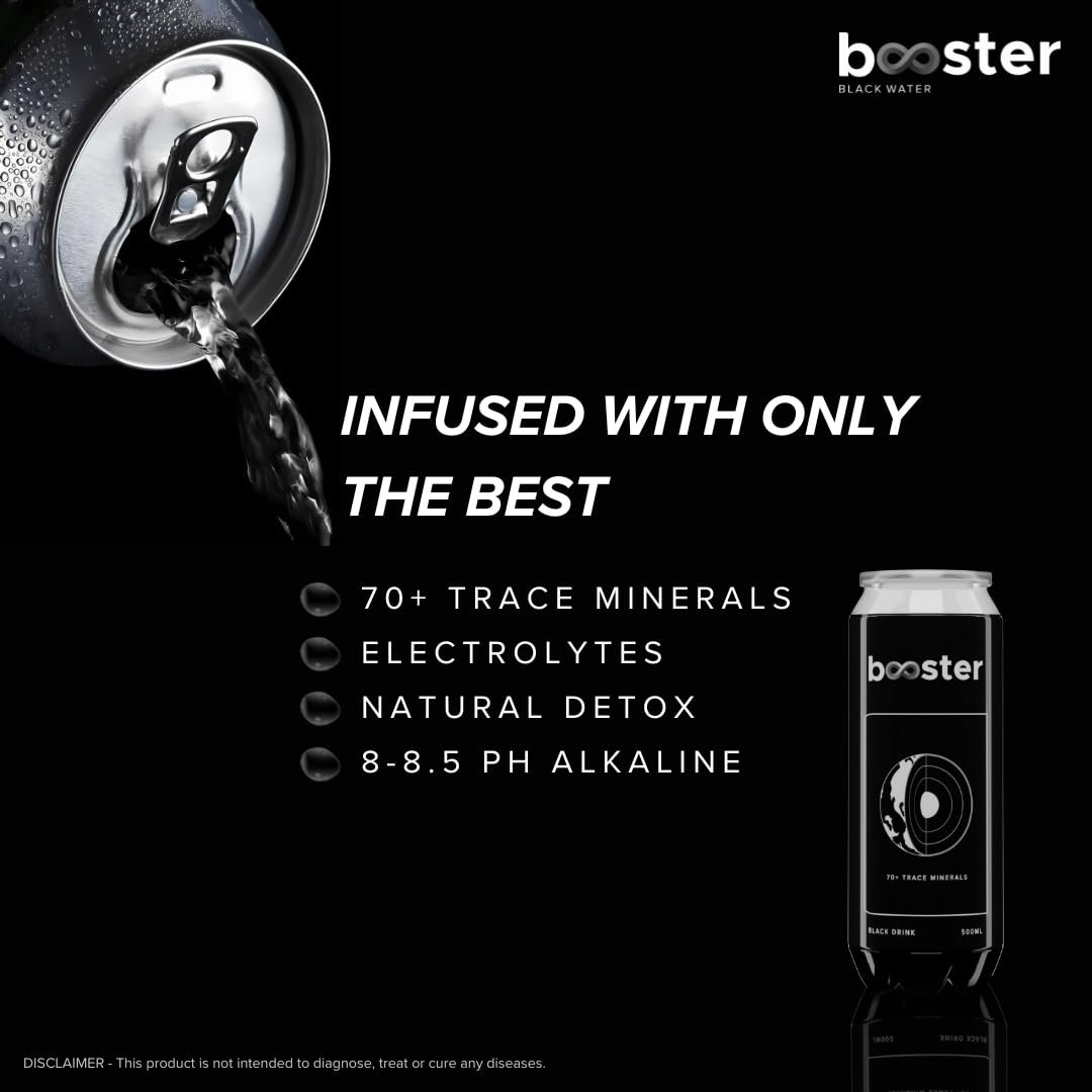 Booster Black Alkaline Drink | Superior Hydration With Infused Essential Minerals | 8+ pH Alkaline (500 ML Each Can) Better than Bottled Water & Mineral water(Pack of 12) - Image 5