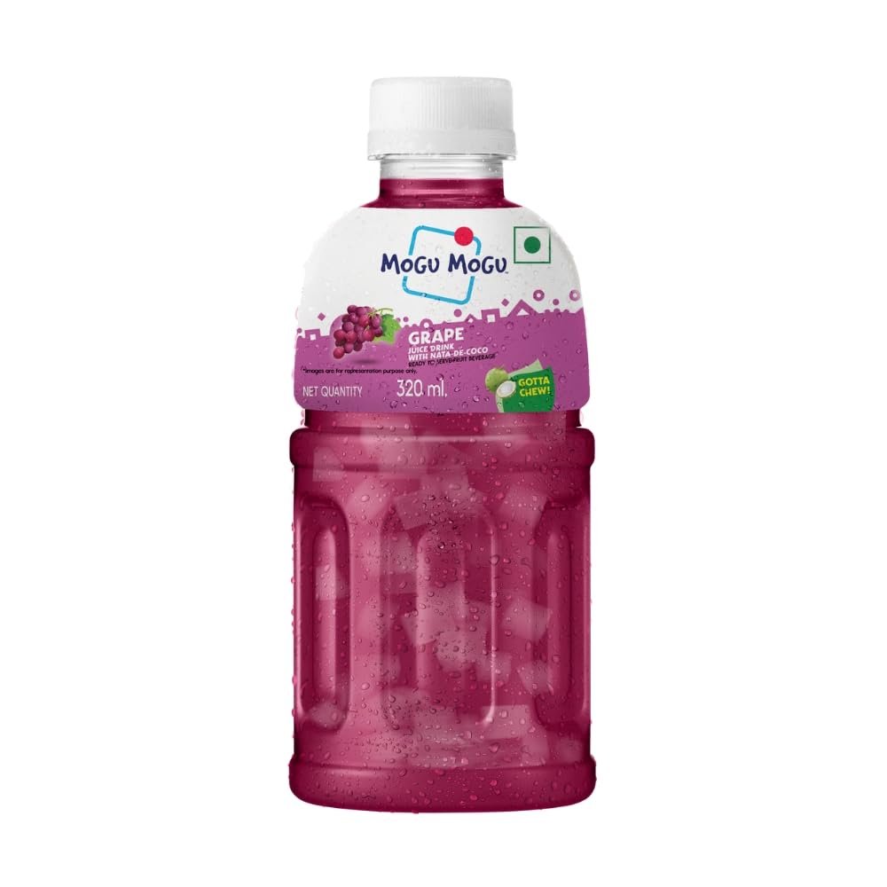 Mogu Mogu Grape Juice Drink with Nata de Coco Jelly 320ml (Pack of 6)| Refreshing Tropical Thai-Made Sip & Chew Beverage - Image 3