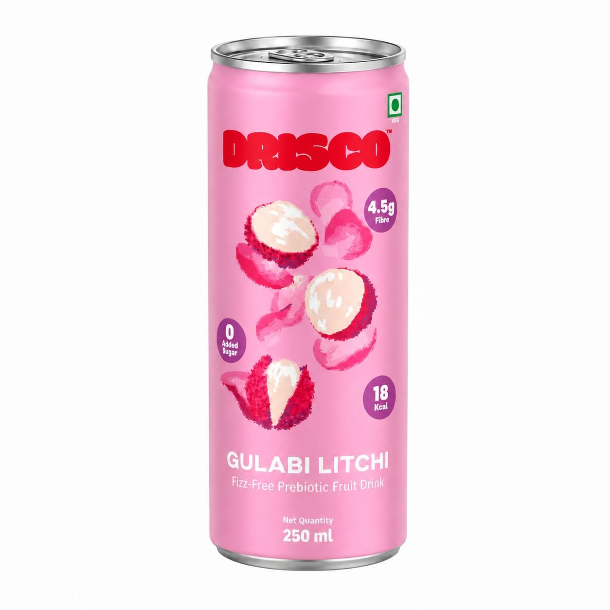 DRISCO Gulabi Litchi Prebiotic Fruit Drink , Pack of 6 x 250ml | Low Calorie (18 Kcal), 4.5g Fibre, Zero Added Sugar | Sweetened with Monk Fruit and Stevia | No Preservatives | Non-Carbonated Gut Health Drink | Rose Litchi
