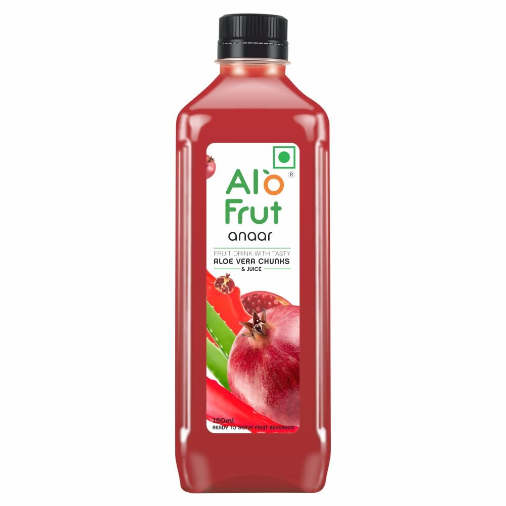 Alo frut Anaar (Pomegranate) Fruit Drink with Tasty Aloevera Chunks & Juice | Goodness of Fresh Fruits and Aloevera | Ready-to-Serve Fruit Juice - 150 ml (Pack of 55)