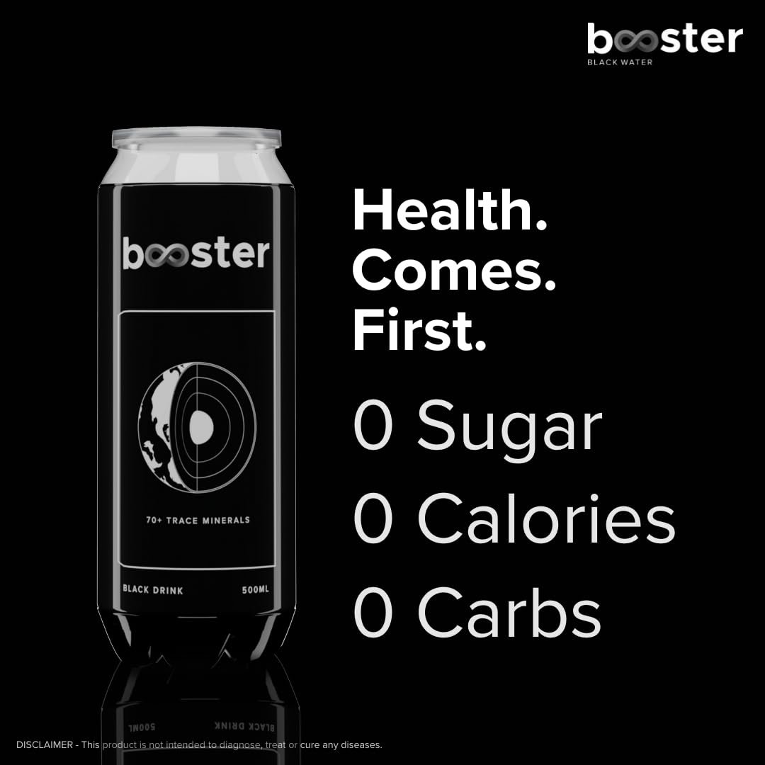 Booster Black Alkaline Drink | Superior Hydration With Infused Essential Minerals | 8+ pH Alkaline (500 ML Each Can) Better than Bottled Water & Mineral water(Pack of 12) - Image 3