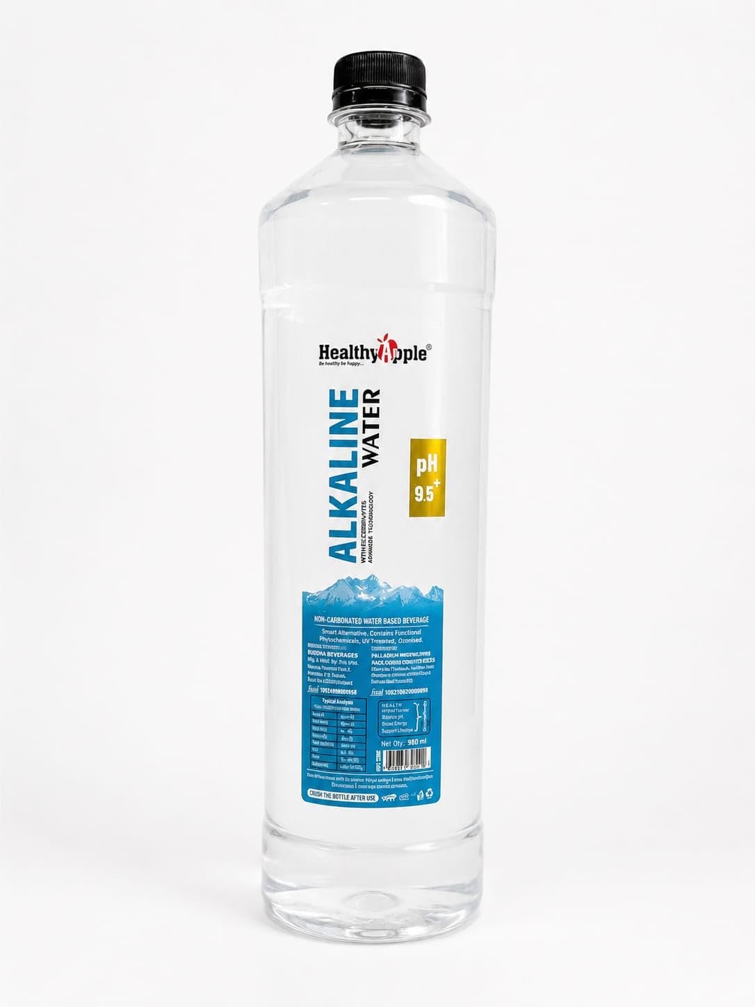 Healthy Apple Nano-Filtered Ionized Alkaline Water with pH Up to 9.5 | High Mineral Content and Antioxidants 1000 ml (Non-Carbonated Water Based Beverage) (100)