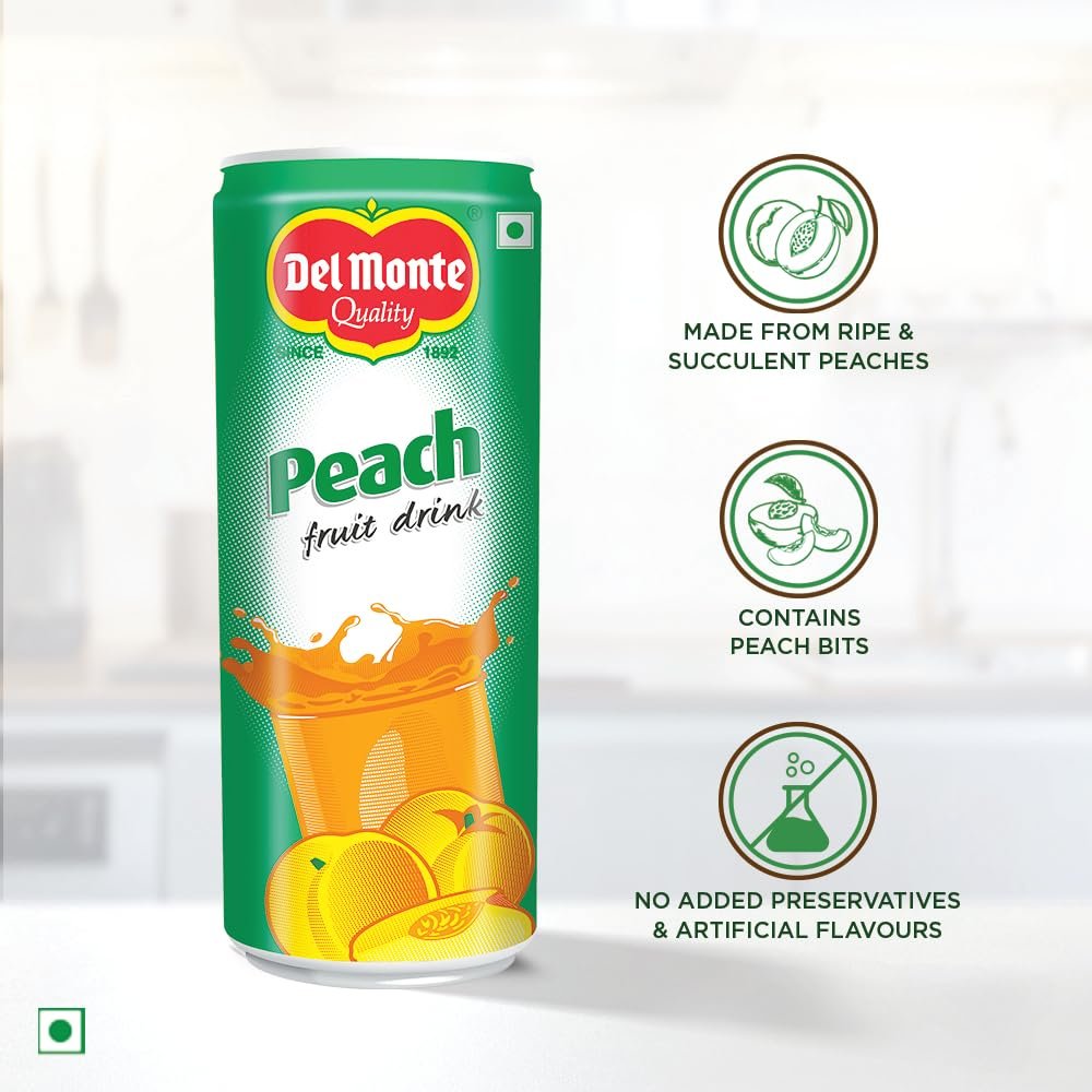 Del Monte Peach Fruit Drink (6 X 240 ML Can) -With Real Peach bits | Sweet, Juicy & Perfect for Cocktails & Mocktails - Image 5