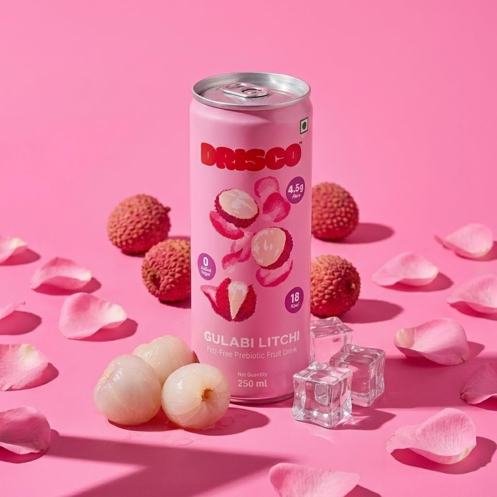 DRISCO Gulabi Litchi Prebiotic Fruit Drink , Pack of 6 x 250ml | Low Calorie (18 Kcal), 4.5g Fibre, Zero Added Sugar | Sweetened with Monk Fruit and Stevia | No Preservatives | Non-Carbonated Gut Health Drink | Rose Litchi - Image 3