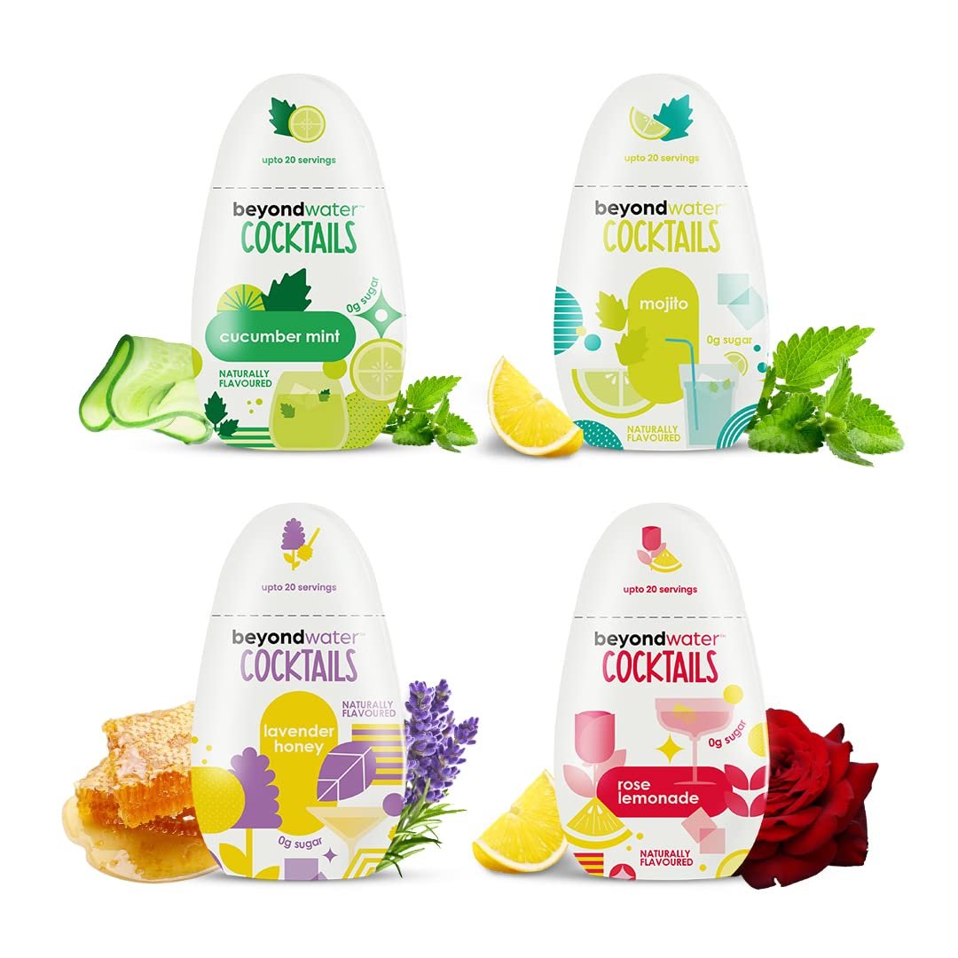 Beyond Water Cocktail Mixer - Assorted Pack - 4 65 ml each, Makes 20 Servings each | Zero Calorie Sugar-Free Mixer for Cocktails, Mocktails Drinks Beverages | Non Alcoholic Premium Cocktail Mixer