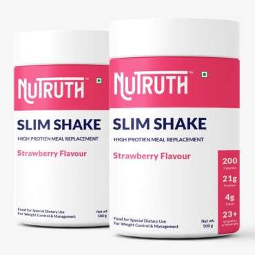 NUTRUTH-High Protein Meal Replacement Strawberry Flavoured Slim Shake | 21Gm Protein/Serving | Weight Control & Management Protein Shake (500 Gm) (Pack of 2)
