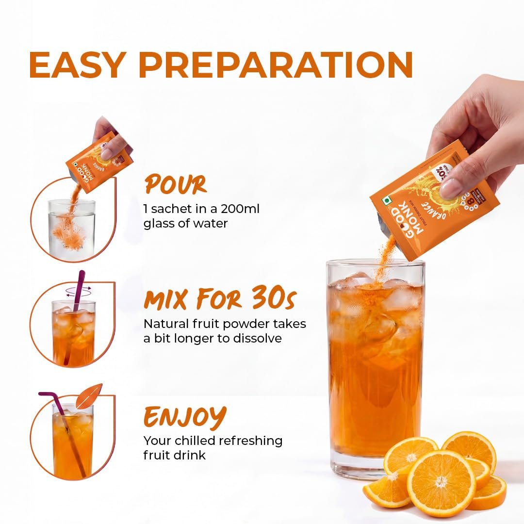Good Monk Fruit Drink | Orange | 50% Less Sugar | 8 Nutrients | 24 Sachet - Image 4