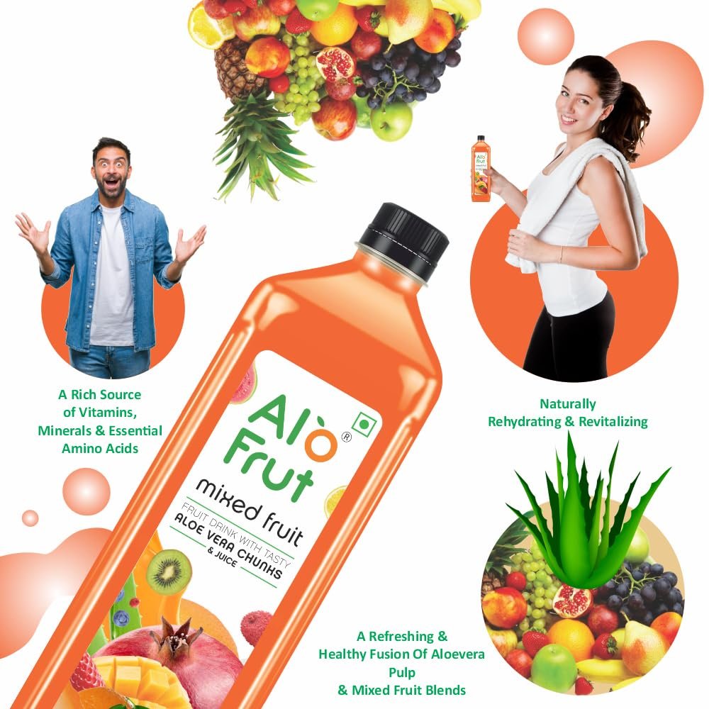 Alo frut Mixed Fruit Drink with Tasty Aloevera Chunks & Juice| Goodness of Fruits and Aloevera | Ready-to-Serve Fruit Juice| Mixed Fruit Juice-150ml (Pack of 60) - Image 4