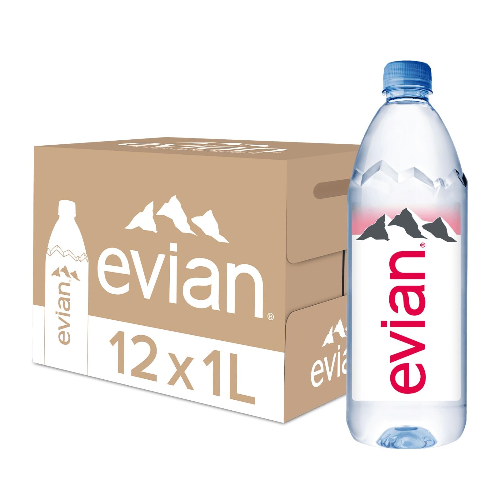 evian Natural Mineral Water Bottle, Drinking Water, 1000ml, Case of 12