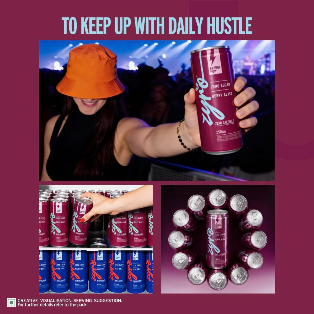 Zyro by Karan Aujla Energy Drink | Zero Sugar | Berry Blast (250ml) - Image 5
