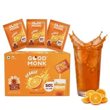 Good Monk Fruit Drink | Orange | 50% Less Sugar | 8 Nutrients | 24 Sachet