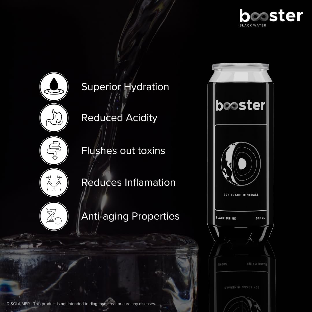 Booster Black Alkaline Drink | Superior Hydration With Infused Essential Minerals | 8+ pH Alkaline (500 ML Each Can) Better than Bottled Water & Mineral water(Pack of 12) - Image 2