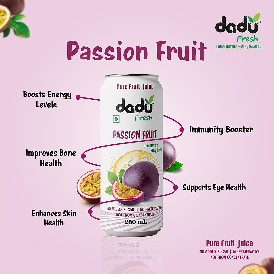 Dadu Fresh Passion Fruit Juice | Vitamin C & Antioxidant-Rich Exotic Drink | Supports Immune Health, Digestive Wellness & Skin Glow | No Added Sugar | Naturally Refreshing - 250 ML (Pack of 6) - Image 6
