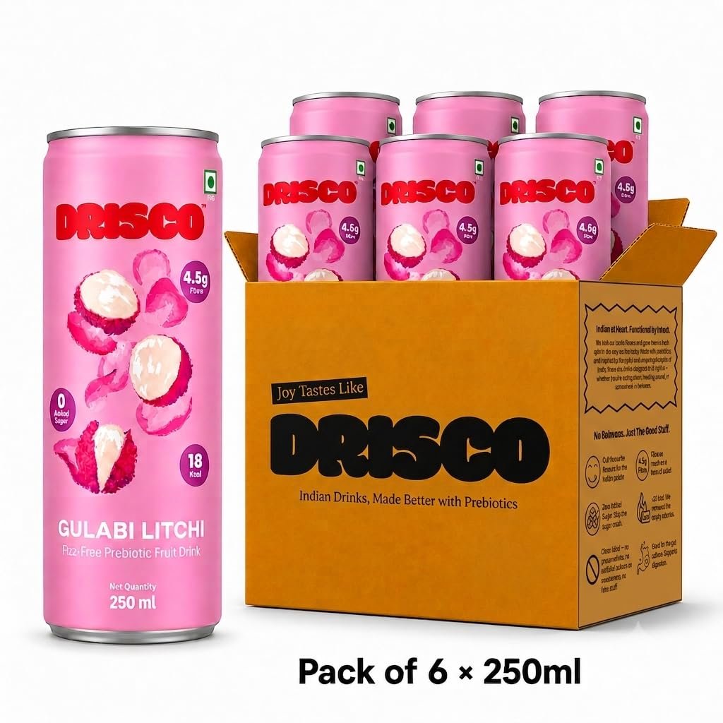 DRISCO Gulabi Litchi Prebiotic Fruit Drink , Pack of 6 x 250ml | Low Calorie (18 Kcal), 4.5g Fibre, Zero Added Sugar | Sweetened with Monk Fruit and Stevia | No Preservatives | Non-Carbonated Gut Health Drink | Rose Litchi - Image 2