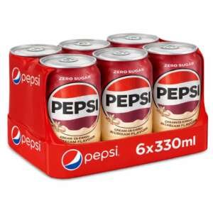 Pepsi Zero Sugar Cream Soda Flavour Soft Drink By COUGAR | (Pack Of 6) - 330ml Can | Zero Calories Carbonated Beverage | Smooth & Classic Creamy Taste | Refreshing Chilled Soda Drink - (IMPORTED-UK)