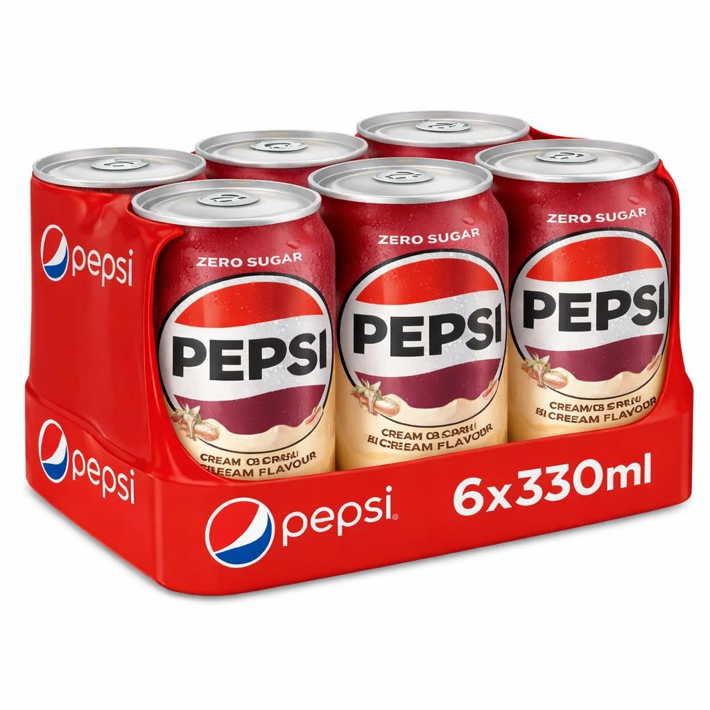Pepsi Zero Sugar Cream Soda Flavour Soft Drink By COUGAR | (Pack Of 6) - 330ml Can | Zero Calories Carbonated Beverage | Smooth & Classic Creamy Taste | Refreshing Chilled Soda Drink - (IMPORTED-UK)