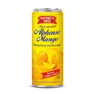 Nature's First Alphonso Mango Juice (Pack of 6 x 240ml can) with Saffron, All Natural Fruit Drink, Source of Vitamin C, Rich in Fiber