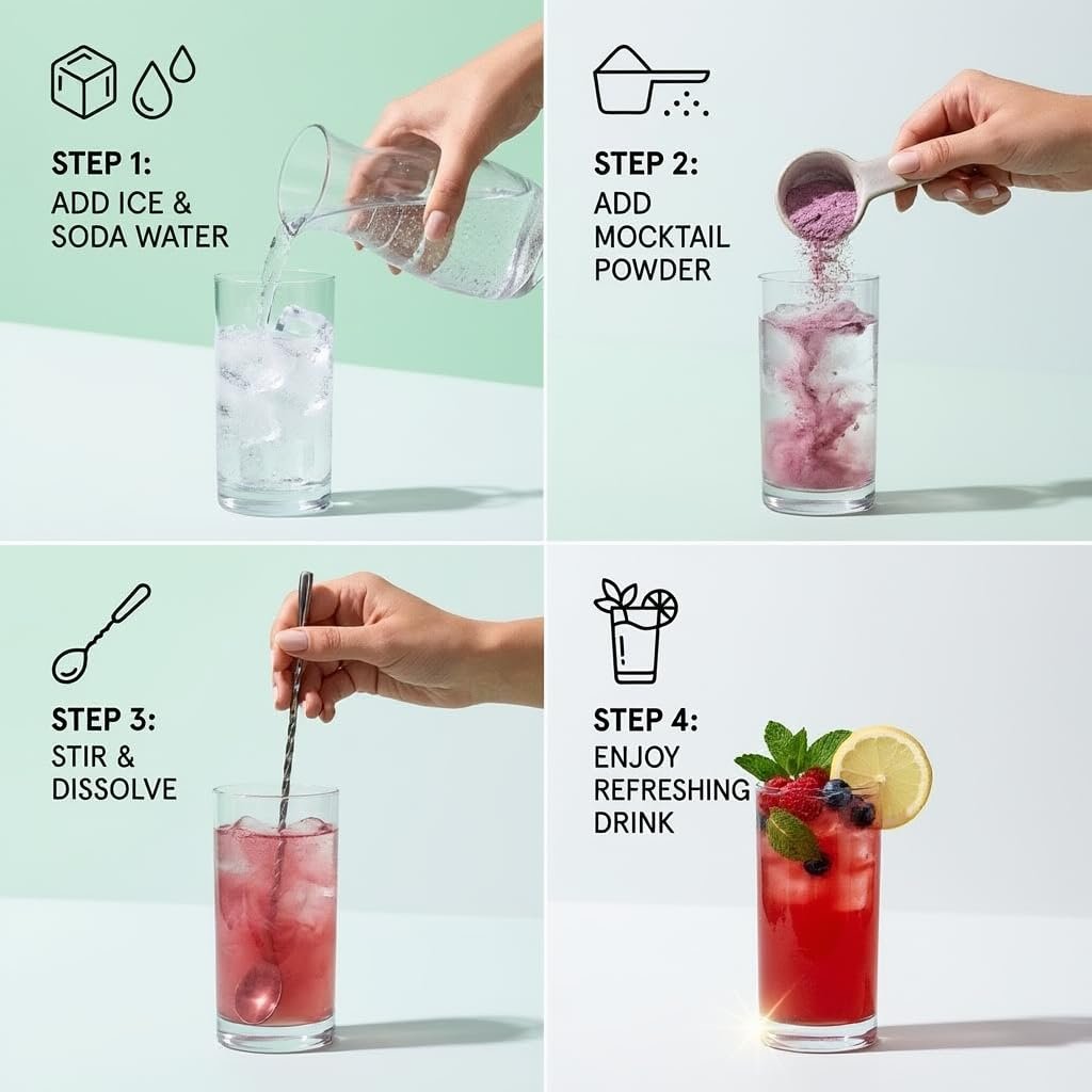 MOCKITO Guava Bliss Mocktail Mixer | Pack of 4 Sachets | Non-Alcoholic Tropical Summer Drink | Natural Guava Flavour | Mix with Soda or Sparkling Water | Instant Party Drink - Image 4