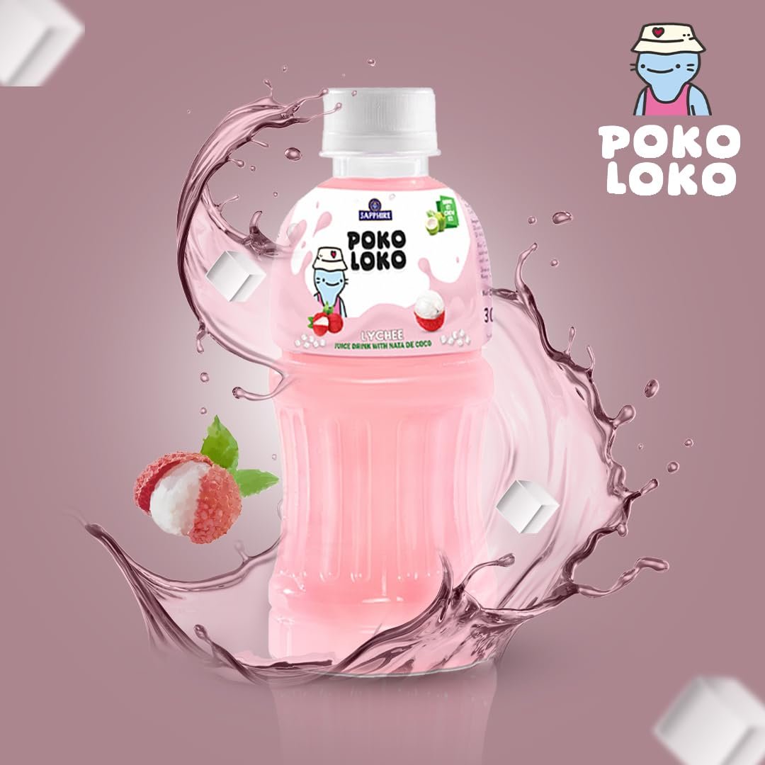 Sapphire Poko Loko Assorted Flavoured Fruit Juice Drink with Nata De Coco | Refreshing Fruit Drink filled with Natural Fruit Fibres, 300ml (Pack of 6) - Image 4