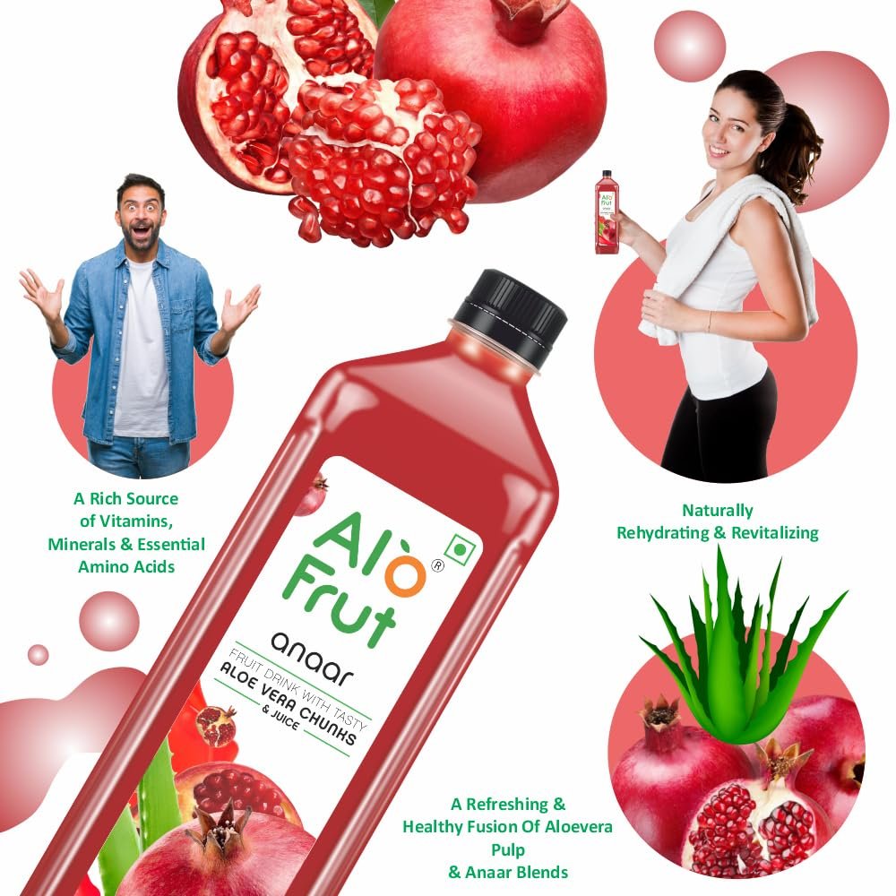 Alo frut Anaar (Pomegranate) Fruit Drink with Tasty Aloevera Chunks & Juice | Goodness of Fresh Fruits and Aloevera | Ready-to-Serve Fruit Juice - 150 ml (Pack of 55) - Image 4