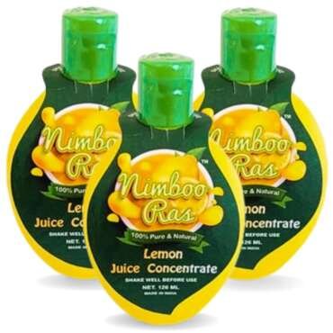 Nimboo Ras Lemon Juice Concentrate - Experience Asli Lemon Juice for Drinks, Cooking, Salad and Weight Loss - 100% Pure Natural Goodness - 126ml (Pack of 3)