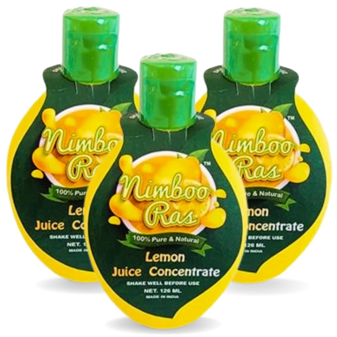 Nimboo Ras Lemon Juice Concentrate - Experience Asli Lemon Juice for Drinks, Cooking, Salad and Weight Loss - 100% Pure Natural Goodness - 126ml (Pack of 3)