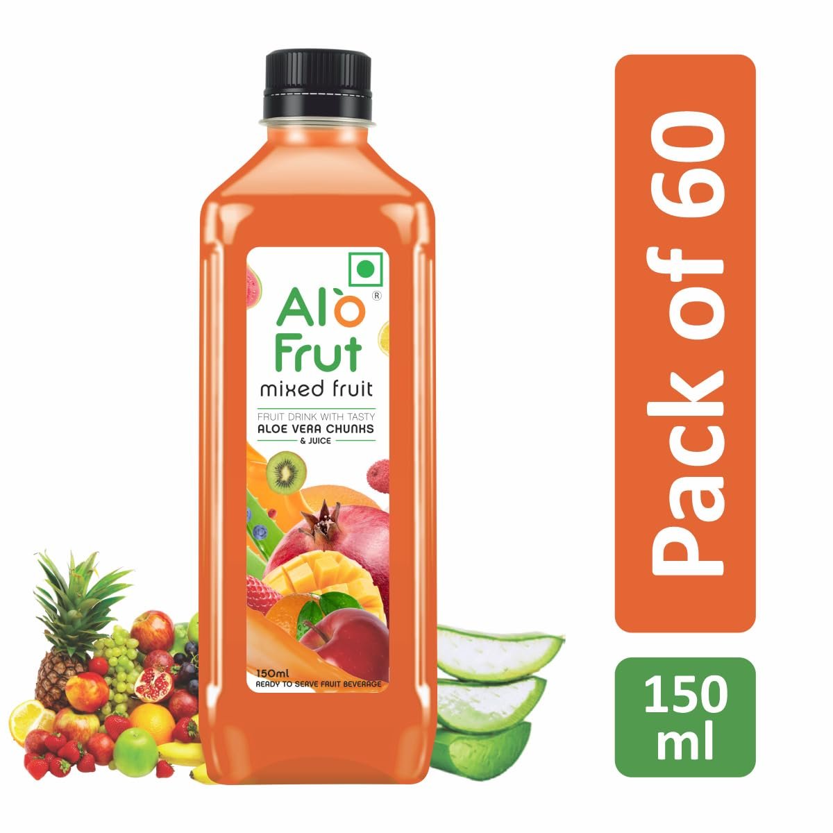 Alo frut Mixed Fruit Drink with Tasty Aloevera Chunks & Juice| Goodness of Fruits and Aloevera | Ready-to-Serve Fruit Juice| Mixed Fruit Juice-150ml (Pack of 60) - Image 2