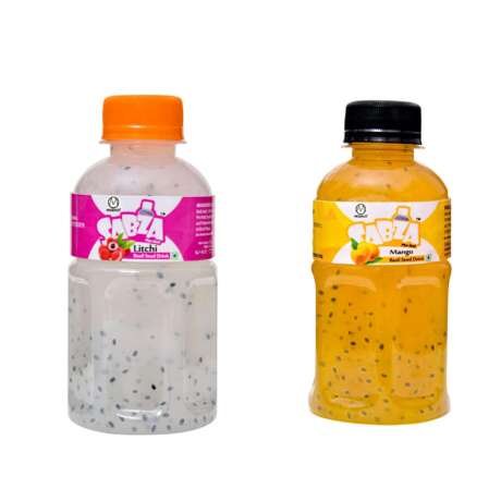 Sabza Refreshing Combo Of Litchi and Mango Basil Seed Drink | Pulpy Fruit Beverage | 200ml (Pack of 24 each)