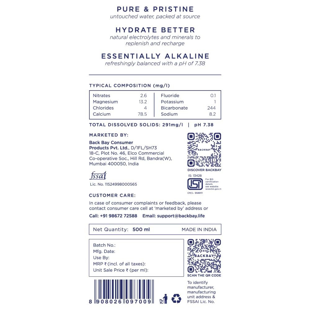 Backbay Aqua Mineral Water - 500ml (Pack of 6 Units) | Mineral Water from the Himalayas | Naturally occurring minerals & electrolytes | Eco-friendly Carton with Bio Cap | Hydrating and Refreshing - Image 6