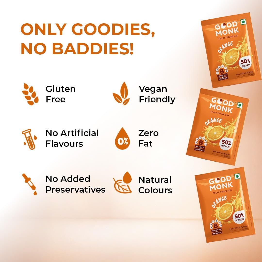 Good Monk Fruit Drink | Orange | 50% Less Sugar | 8 Nutrients | 24 Sachet - Image 6