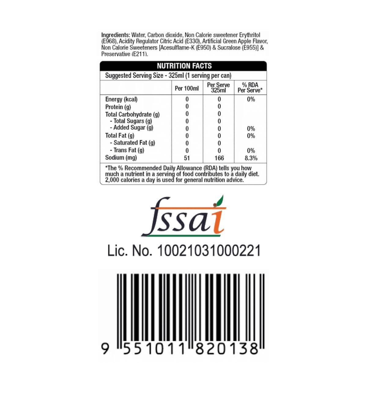 Vida Green Apple Sparkling Flavoured Drink 330ml (Pack of 2) - Image 3