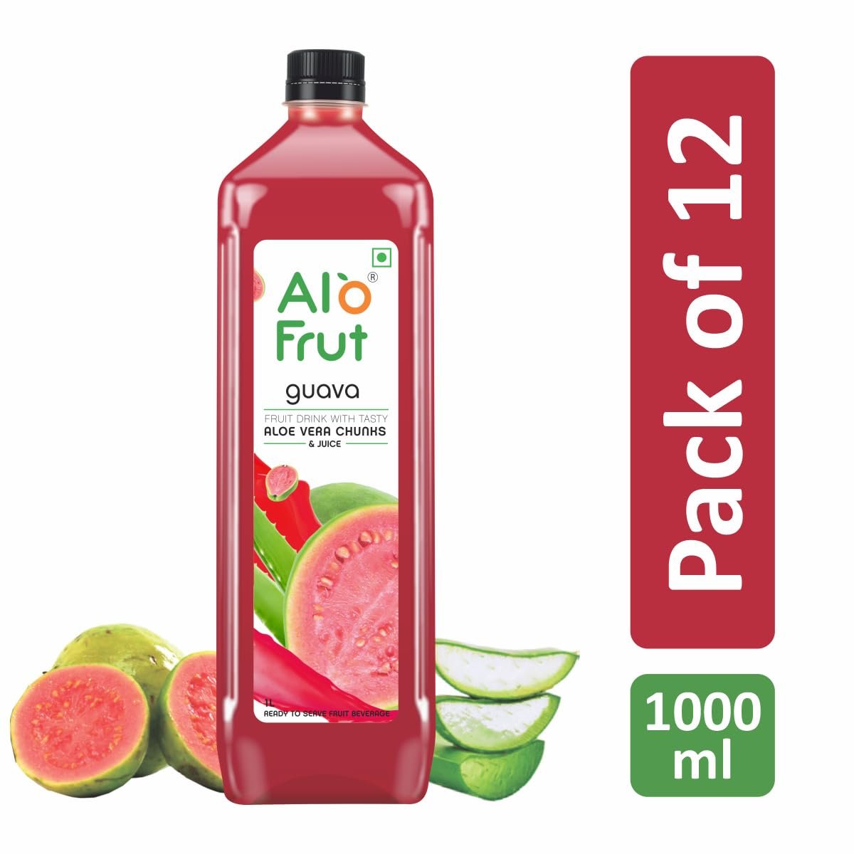 Alo frut Guava Fruit Drink with Tasty Aloevera Chunks & Juice|Goodness of Fruits and Aloevera Chunks|Ready-to-Serve Fruit Juice -1000ml (Pack of 12) - Image 2