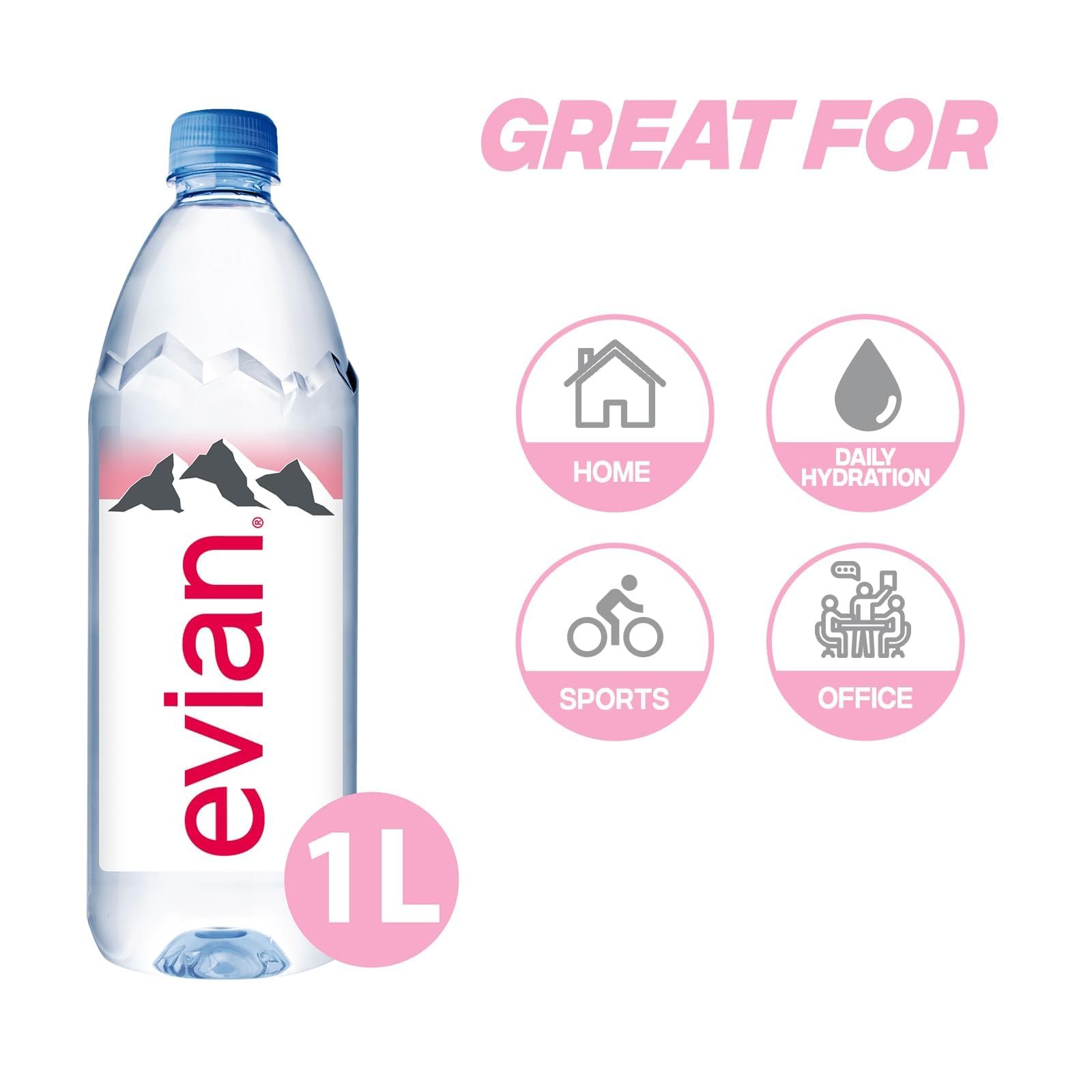 evian Natural Mineral Water Bottle, Drinking Water, 1000ml, Case of 12 - Image 3