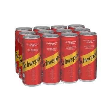 Schweppes Dry Ginger Ale, Carbonated Soft Drink, Each 320ml X Pack of 12 Cans (From Malaysia) Get Flavourito Kunafa Chocolate 20g Absolutely Free From DECADENT FOODS