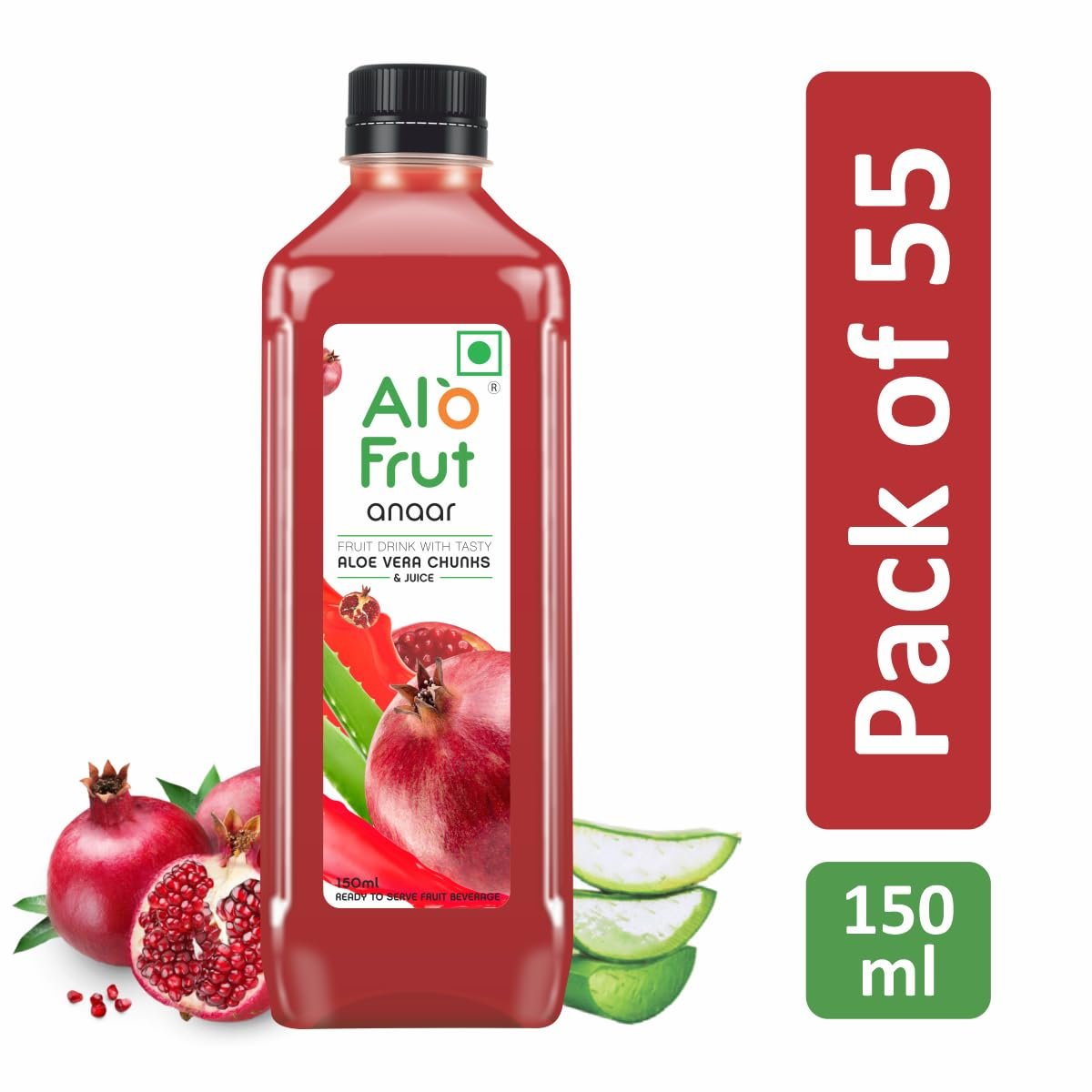Alo frut Anaar (Pomegranate) Fruit Drink with Tasty Aloevera Chunks & Juice | Goodness of Fresh Fruits and Aloevera | Ready-to-Serve Fruit Juice - 150 ml (Pack of 55) - Image 2