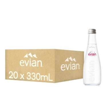 evian Natural Mineral Water Glass Bottle, Drinking Water, 330ml, Case of 20