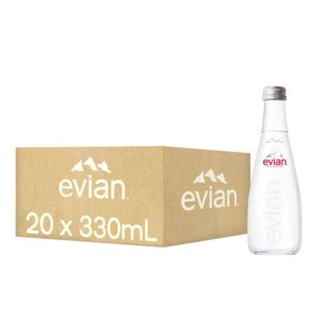 evian Natural Mineral Water Glass Bottle, Drinking Water, 330ml, Case of 20