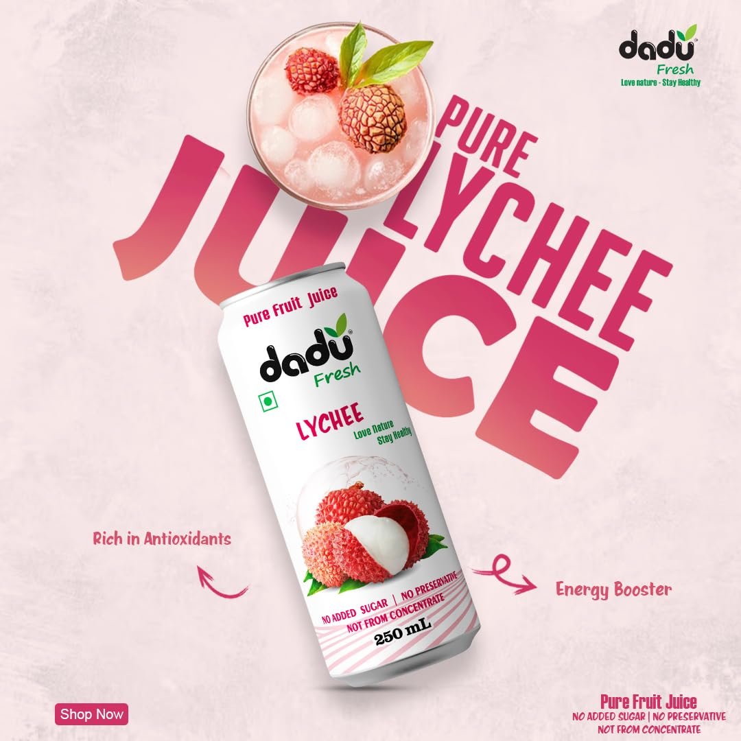Dadu Fresh Lychee Juice | Naturally Sweet & Refreshing Drink Rich in Vitamin C & Antioxidants | Supports Hydration, Immune Health & Skin Radiance | No Added Sugar - 250 ML (Pack of 6) - Image 2