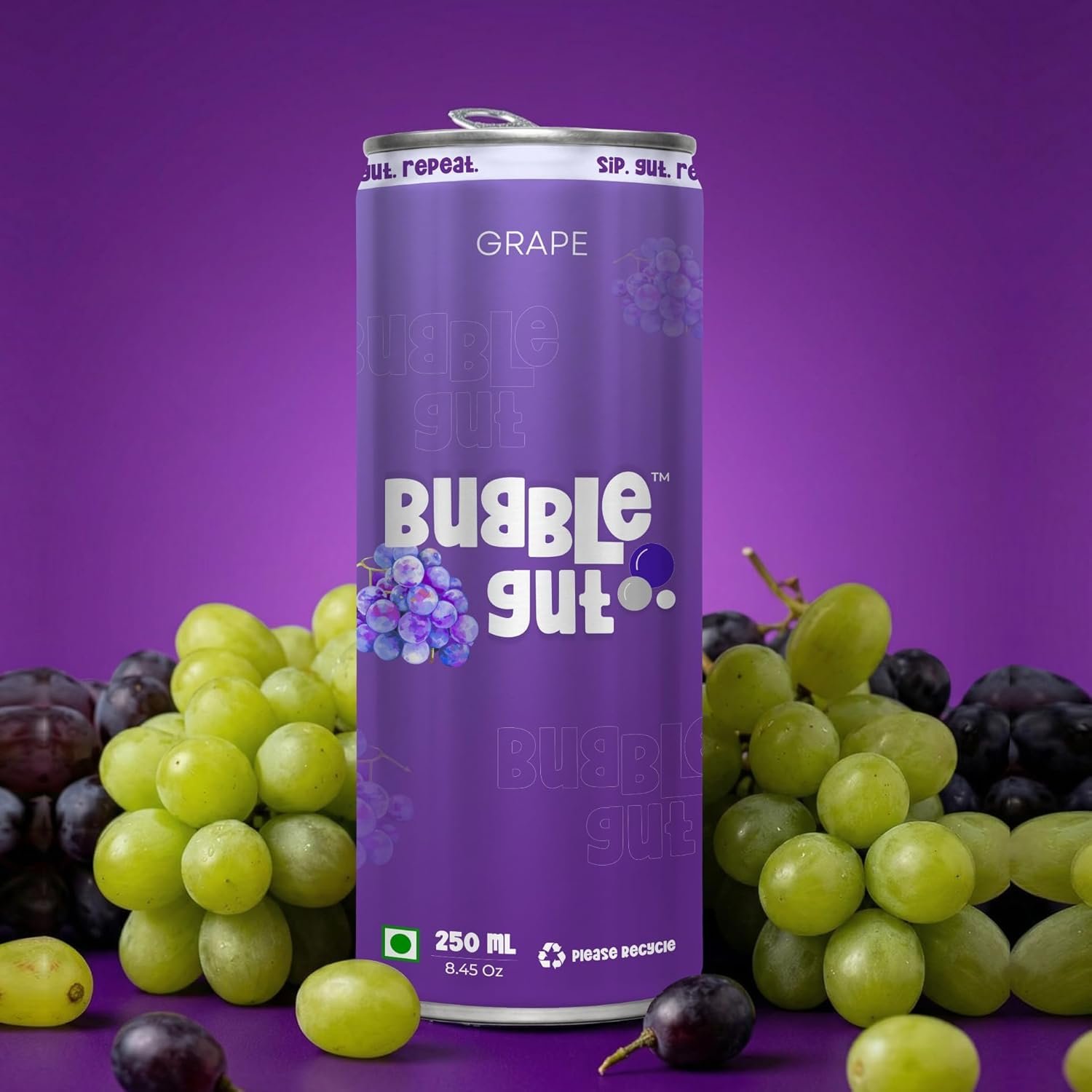 Bubble Gut Mixed Sparkling Soda Drink, Lemon Lime, Grape and Cola Flavours, 250 ml, Pack of 6 - Image 3